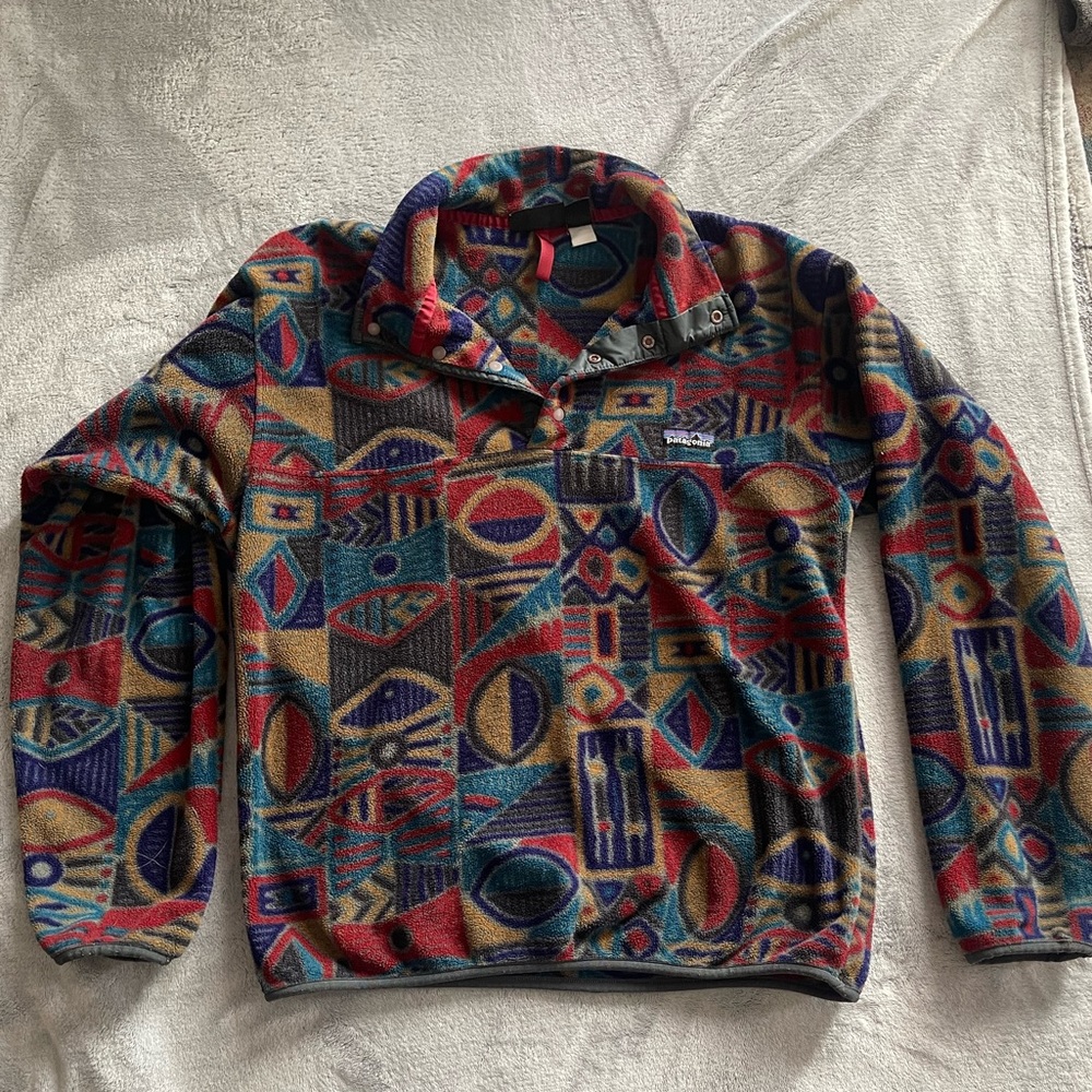 Vintage Patagonia Synchilla Snap T Fleece Pullover Aboriginal Tribal